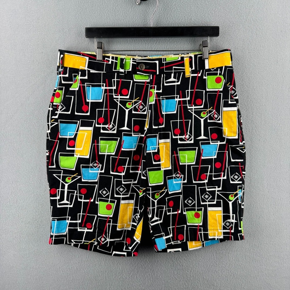 Loudmouth Golf Shorts Mens 36 Black Cotton Blend‎ Chino Cocktail Print